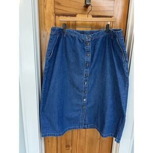 Serengeti Women’s Denim Jean Skirt Midi Button Front 1X Lightweight Stretch